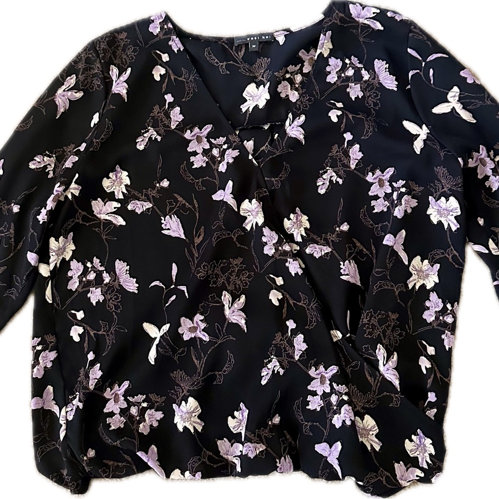 West Kei Black and Lavender Floral Blouse